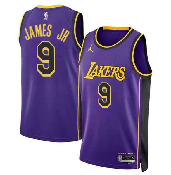 Men%27s Los Angeles Lakers #9 Bronny James Jr. Purple 2024 Draft Statement Edition Stitched Basketball Jersey Dzhi